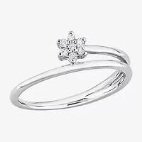 Womens Diamond Accent Natural White Sterling Silver Flower Delicate Stackable Ring