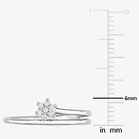 Womens Diamond Accent Natural White Sterling Silver Flower Delicate Stackable Ring
