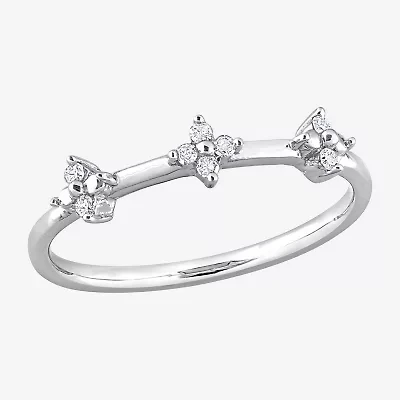 Womens 1/10 CT. T.W. Natural White Diamond Sterling Silver Flower Delicate Stackable Ring
