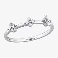Womens 1/10 CT. T.W. Natural White Diamond Sterling Silver Flower Delicate Stackable Ring