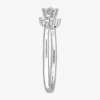 Womens 1/10 CT. T.W. Natural White Diamond Sterling Silver Flower Delicate Stackable Ring