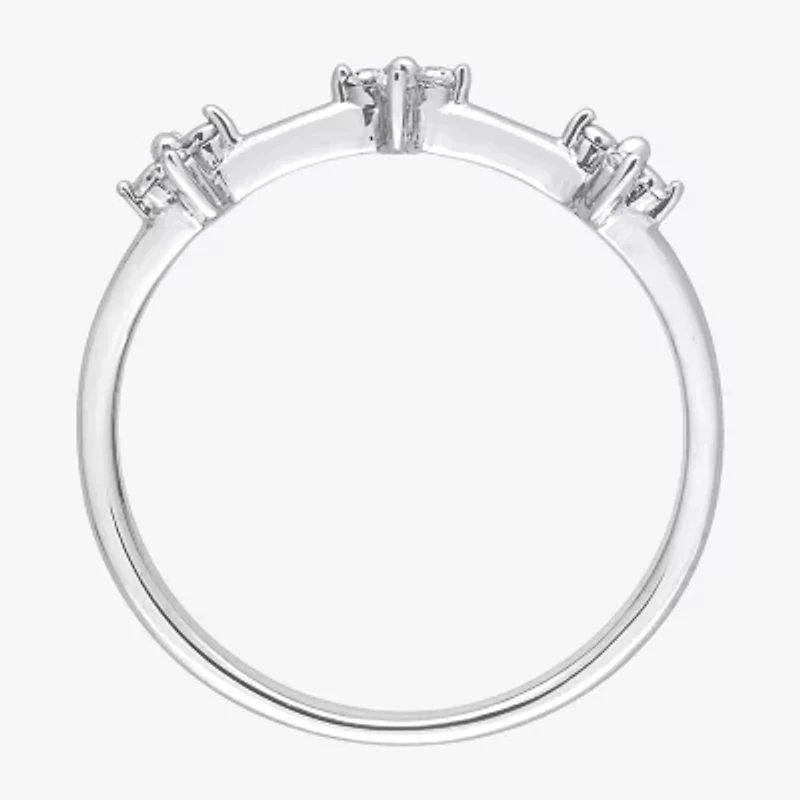 Womens 1/10 CT. T.W. Natural White Diamond Sterling Silver Flower Delicate Stackable Ring