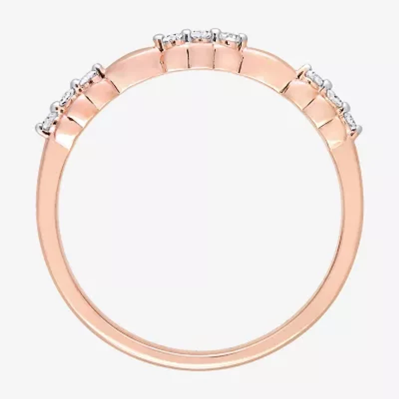 Womens 1/10 CT. T.W. Natural White Diamond 18K Rose Gold Over Silver Delicate Stackable Ring