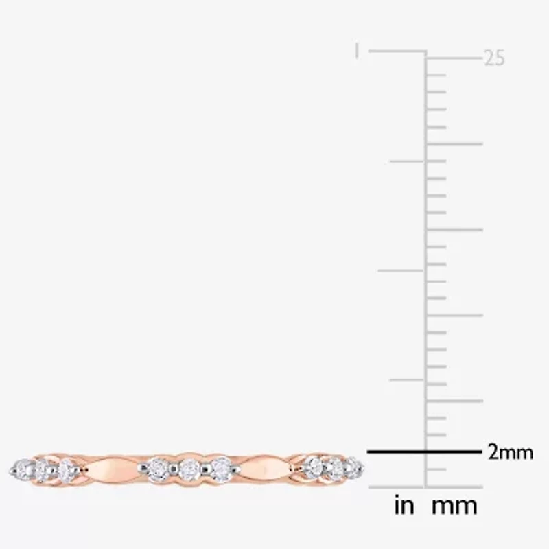 Womens 1/10 CT. T.W. Natural White Diamond 18K Rose Gold Over Silver Delicate Stackable Ring