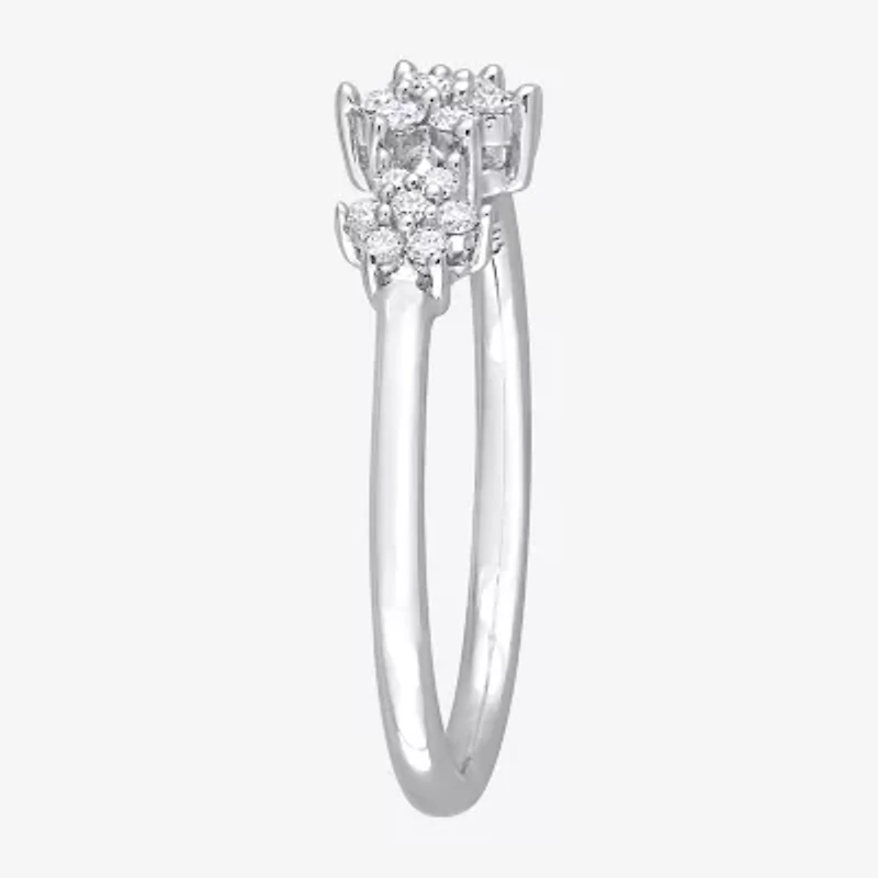 Womens 1/5 CT. Natural White Diamond Sterling Silver Flower Delicate Stackable Ring