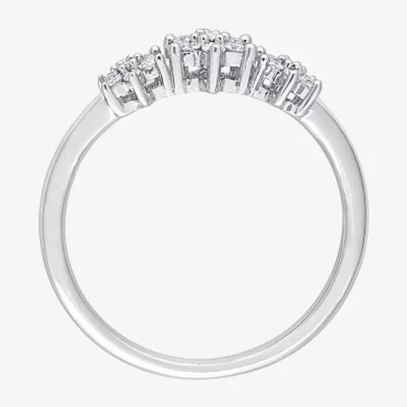 Womens 1/5 CT. Natural White Diamond Sterling Silver Flower Delicate Stackable Ring