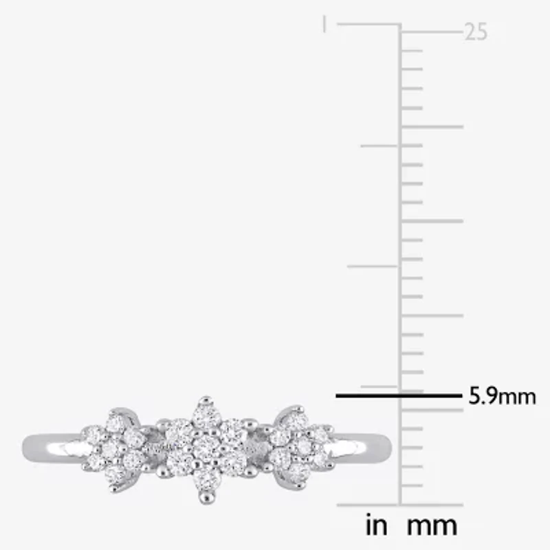 Womens 1/5 CT. Natural White Diamond Sterling Silver Flower Delicate Stackable Ring