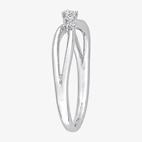 Womens 1/10 CT. T.W. Natural White Diamond Sterling Silver Crossover Delicate Stackable Ring