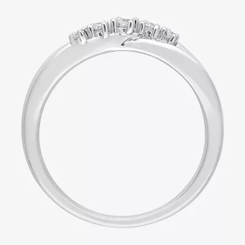 Womens 1/10 CT. T.W. Natural White Diamond Sterling Silver Crossover Delicate Stackable Ring