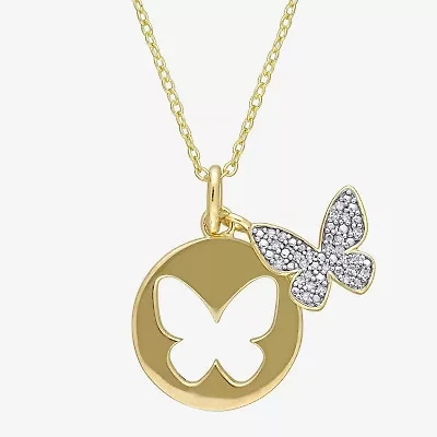 Womens 1/10 CT. T.W. Natural White Diamond 18K Gold Over Silver Butterfly 18 Inch Pendant Necklace