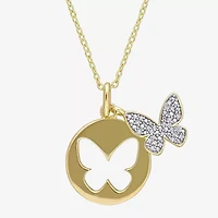 Womens 1/10 CT. T.W. Natural White Diamond 18K Gold Over Silver Butterfly 18 Inch Pendant Necklace