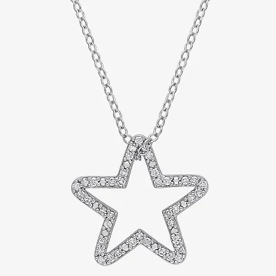 Womens 1/5 CT. Natural White Diamond Sterling Silver Star 18 Inch Pendant Necklace