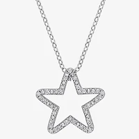 Womens 1/5 CT. Natural White Diamond Sterling Silver Star 18 Inch Pendant Necklace