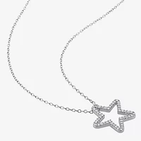 Womens 1/5 CT. Natural White Diamond Sterling Silver Star 18 Inch Pendant Necklace
