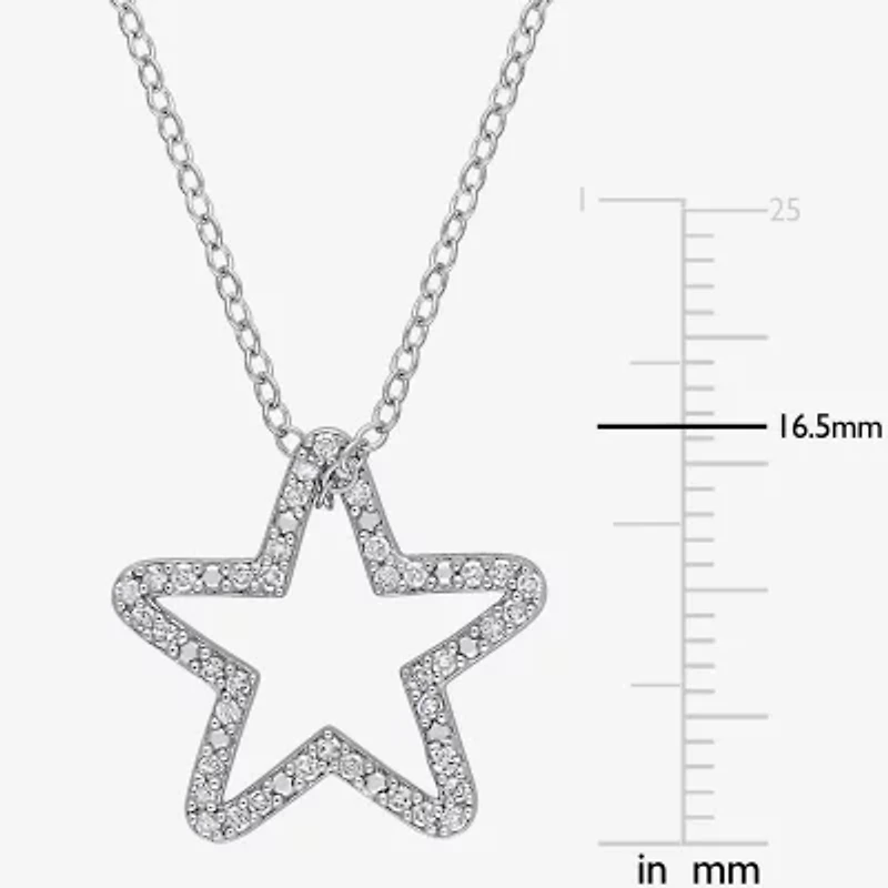 Womens 1/5 CT. Natural White Diamond Sterling Silver Star 18 Inch Pendant Necklace
