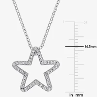 Womens 1/5 CT. Natural White Diamond Sterling Silver Star 18 Inch Pendant Necklace