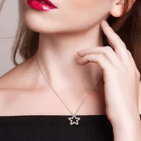 Womens 1/5 CT. Natural White Diamond Sterling Silver Star 18 Inch Pendant Necklace