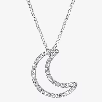 Womens 1/5 CT. Natural White Diamond Sterling Silver Moon 18 Inch Pendant Necklace