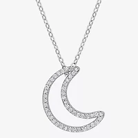 Womens 1/5 CT. Natural White Diamond Sterling Silver Moon 18 Inch Pendant Necklace