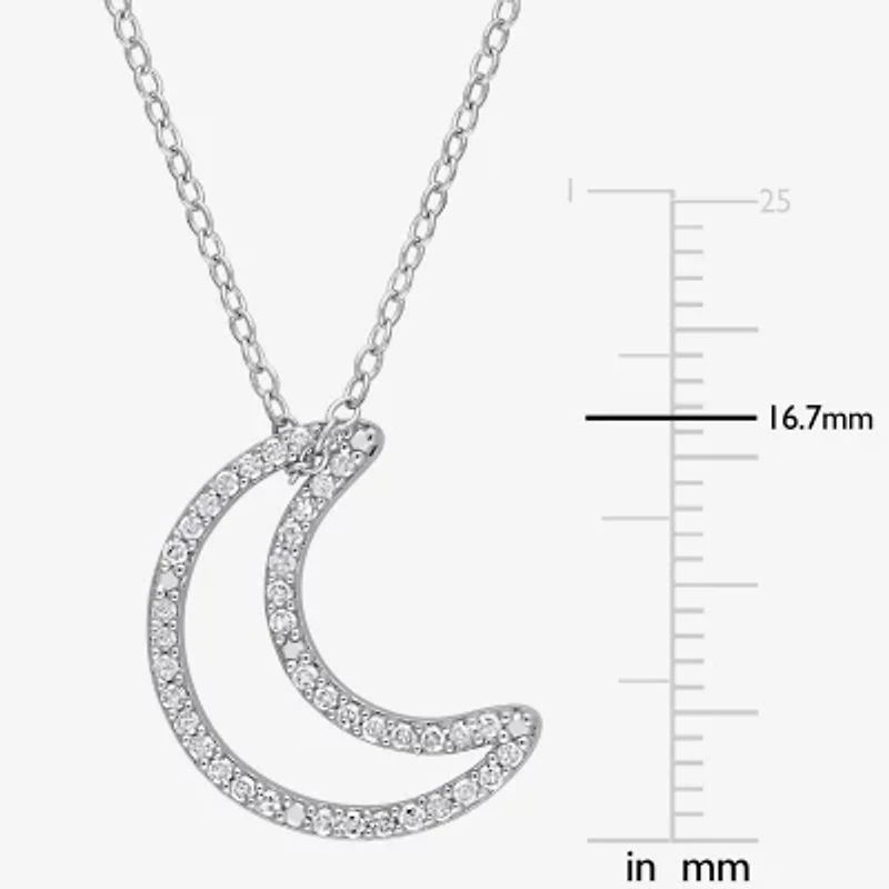 Womens 1/5 CT. Natural White Diamond Sterling Silver Moon 18 Inch Pendant Necklace