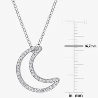 Womens 1/5 CT. Natural White Diamond Sterling Silver Moon 18 Inch Pendant Necklace