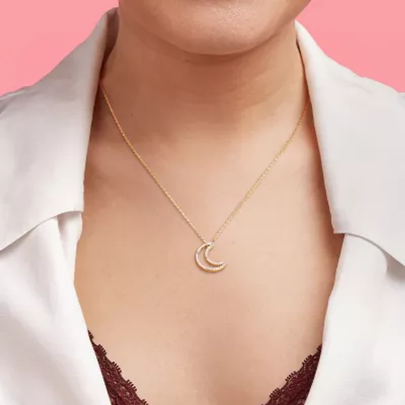 Womens 1/5 CT. Natural White Diamond 18K Gold Over Silver Moon 18 Inch Pendant Necklace