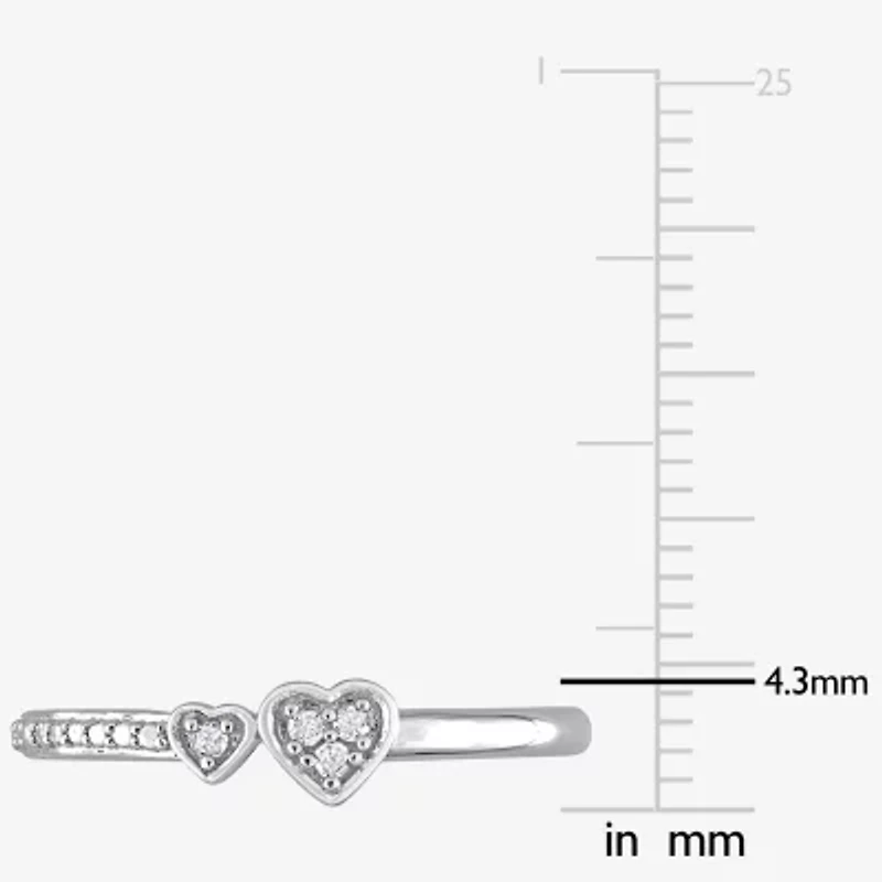 Womens Diamond Accent Natural White Sterling Silver Heart Delicate Stackable Ring