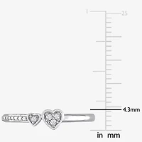 Womens Diamond Accent Natural White Sterling Silver Heart Delicate Stackable Ring