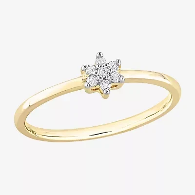 Womens Diamond Accent Natural White 18K Gold Over Silver Flower Delicate Stackable Ring