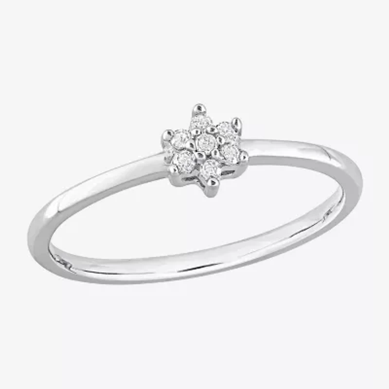 Womens Diamond Accent Natural White Sterling Silver Flower Delicate Stackable Ring