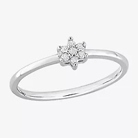 Womens Diamond Accent Natural White Sterling Silver Flower Delicate Stackable Ring