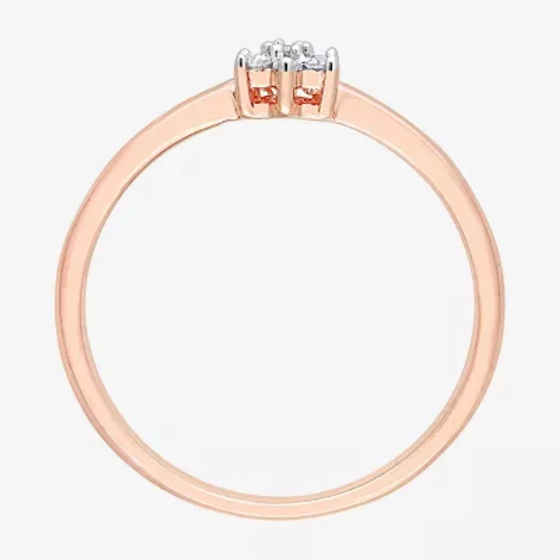 Womens Diamond Accent Natural White 18K Rose Gold Over Silver Flower Delicate Stackable Ring