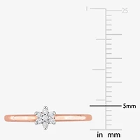 Womens Diamond Accent Natural White 18K Rose Gold Over Silver Flower Delicate Stackable Ring