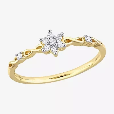 Womens 1/10 CT. T.W. Natural White Diamond 18K Gold Over Silver Flower Delicate Stackable Ring