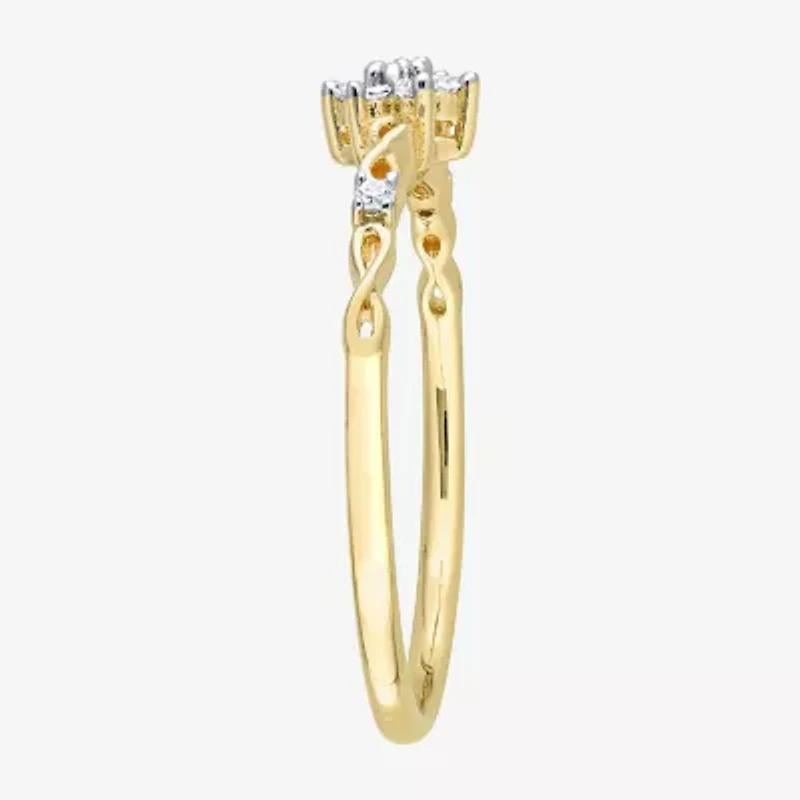 Womens 1/10 CT. T.W. Natural White Diamond 18K Gold Over Silver Flower Delicate Stackable Ring