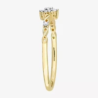 Womens 1/10 CT. T.W. Natural White Diamond 18K Gold Over Silver Flower Delicate Stackable Ring
