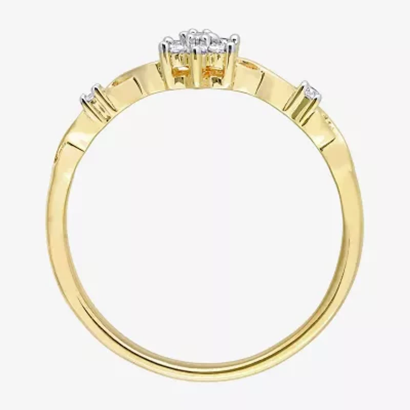 Womens 1/10 CT. T.W. Natural White Diamond 18K Gold Over Silver Flower Delicate Stackable Ring