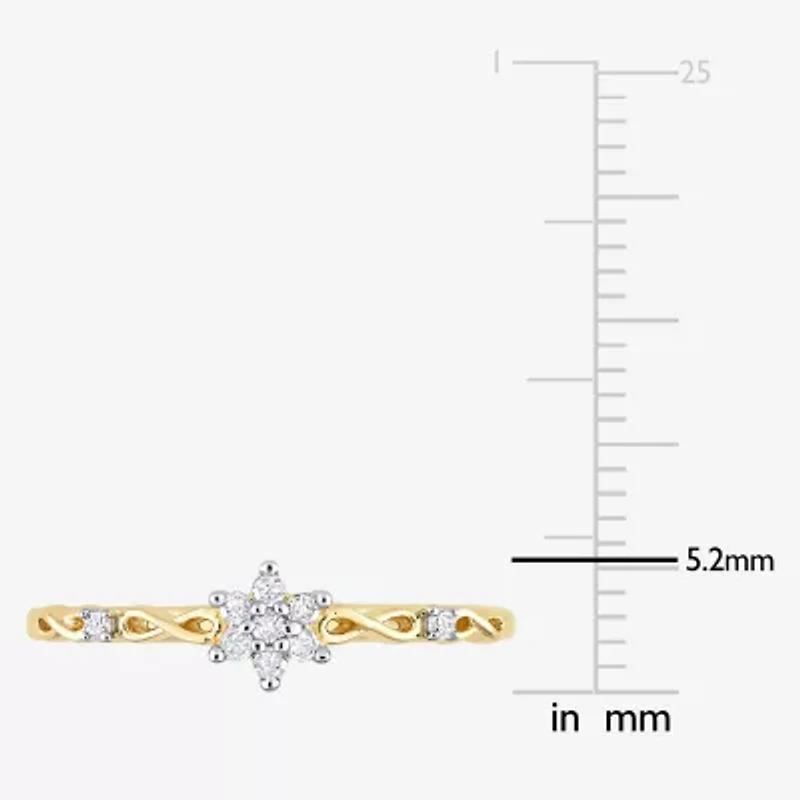 Womens 1/10 CT. T.W. Natural White Diamond 18K Gold Over Silver Flower Delicate Stackable Ring
