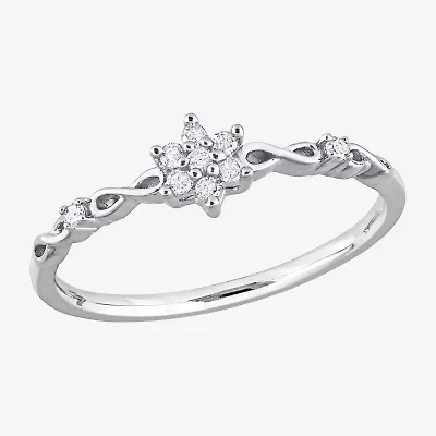 Womens 1/10 CT. T.W. Natural White Diamond Sterling Silver Flower Delicate Stackable Ring