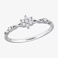 Womens 1/10 CT. T.W. Natural White Diamond Sterling Silver Flower Delicate Stackable Ring