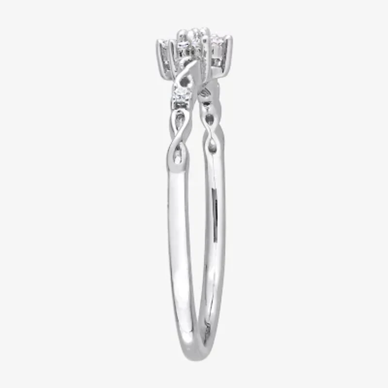 Womens 1/10 CT. T.W. Natural White Diamond Sterling Silver Flower Delicate Stackable Ring