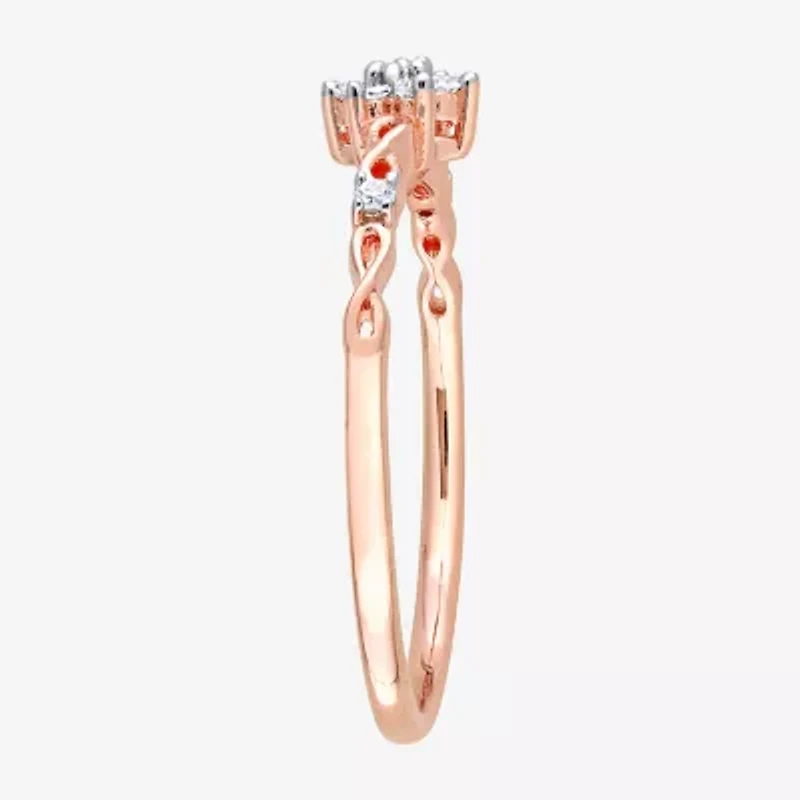 Womens 1/10 CT. T.W. Natural White Diamond 18K Rose Gold Over Silver Flower Delicate Stackable Ring