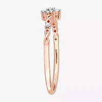 Womens 1/10 CT. T.W. Natural White Diamond 18K Rose Gold Over Silver Flower Delicate Stackable Ring