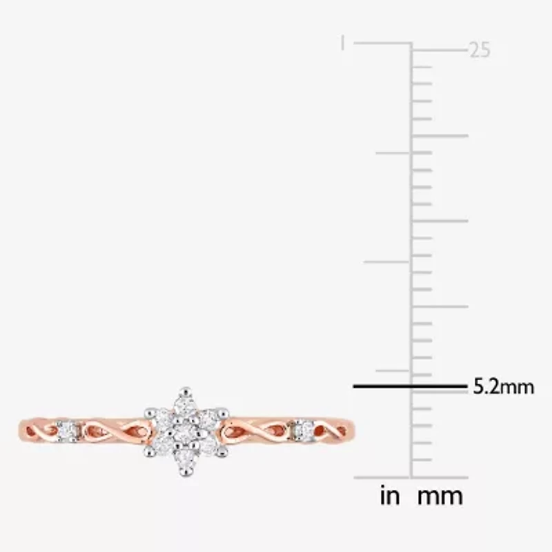 Womens 1/10 CT. T.W. Natural White Diamond 18K Rose Gold Over Silver Flower Delicate Stackable Ring