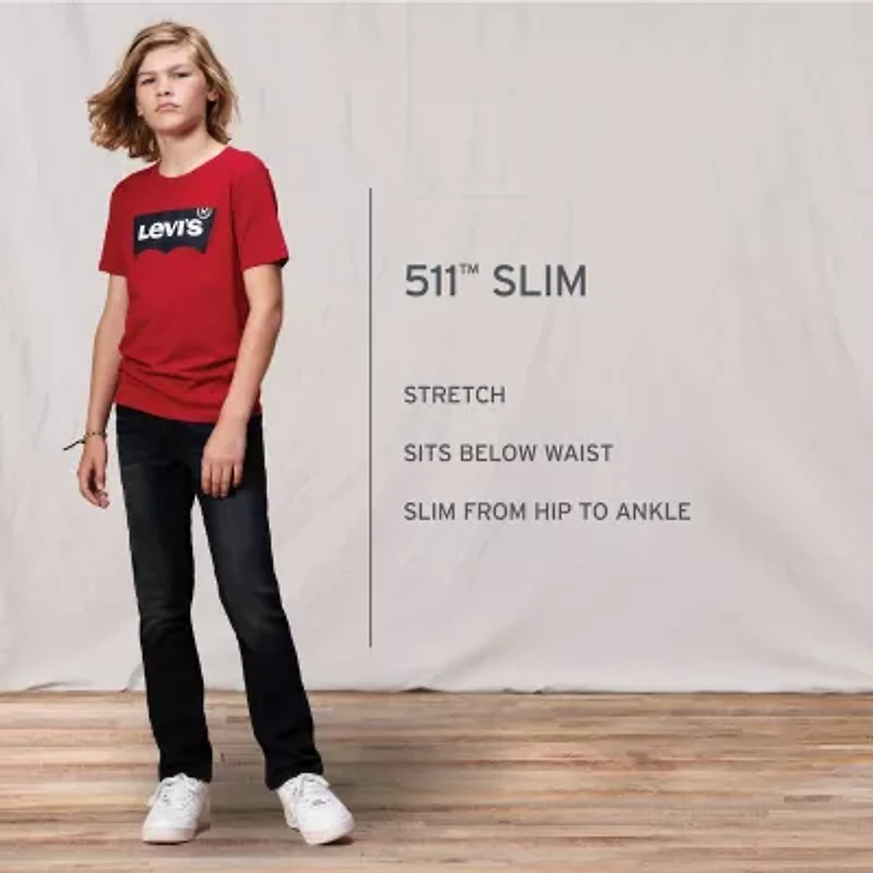 Levi's Big Kid Boys Adjustable Waist Mid Rise 511 Slim Fit Jean