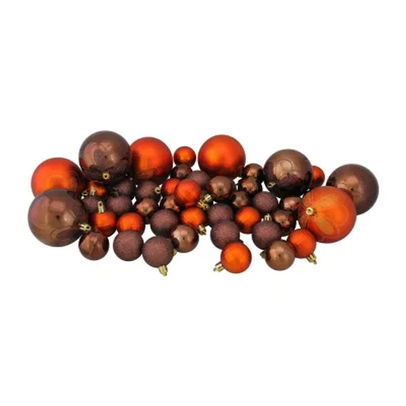 125ct Chocolate Brown and Burnt Orange Shatterproof 4-Finish Christmas Ornaments 5.5'' (140mm)
