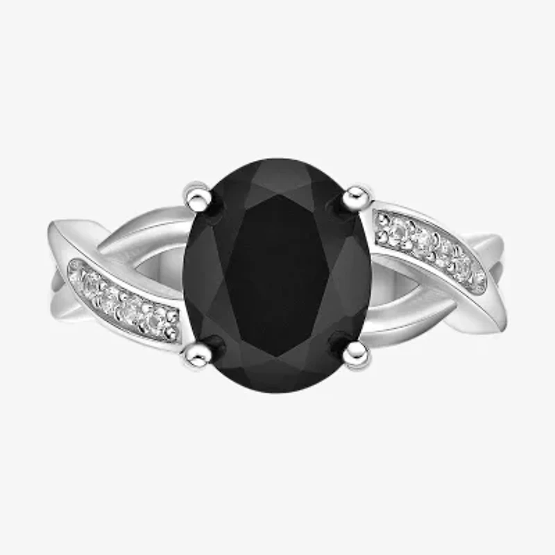 Womens Genuine Black Onyx Sterling Silver Oval Cocktail Ring