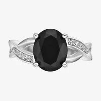 Womens Genuine Black Onyx Sterling Silver Oval Cocktail Ring