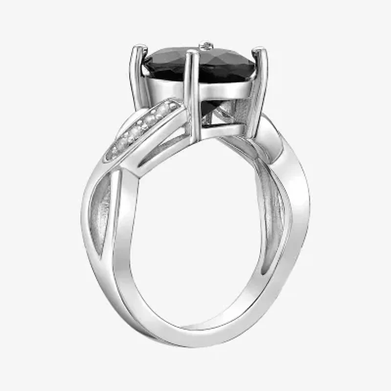 Womens Genuine Black Onyx Sterling Silver Oval Cocktail Ring