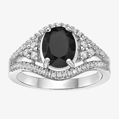 Womens Genuine Black Onyx Sterling Silver Oval Cocktail Ring